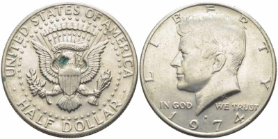 США 1/2 доллара (50 центов) 1974 D, Джон Кеннеди KM 202b медь плакированная медно-никелем 111-313