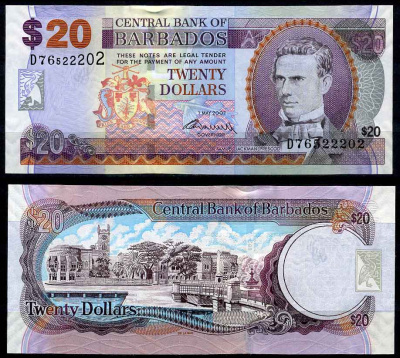 Барбадос 20 долларов 2007 Самуэль Джекман Прескод, подпись WORRELL Pick 69 b бумага UNC (пресс) 7202-6-3