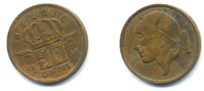 БЕЛЬГИЯ 50 САНТИМОВ 1958 BELGIE KM 149.1 бронза 86-1314