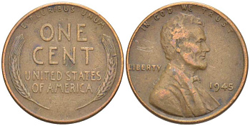 США 1 ЦЕНТ 1945 ЛИНКОЛЬН KM А132 медь цинк 218-935