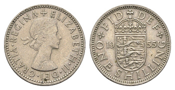 Великобритания 1 шиллинг 1955 Елизавета II (1952-2022), Английский герб KM 904, Spink 4147 медно-никель 4663-226