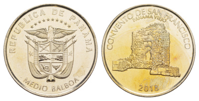 Панама 1/2 бальбоа (50 сентесимо) 2018 Монастырь Сан-Франциско, Панама-Вьехо KM 161 медь плакированная медно-никелем UNC 4645-322