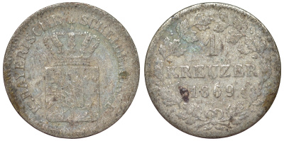 Бавария 1 крейцер 1869 Людвиг II (1864-1886) KM 487 серебро 71-1063