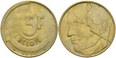 Бельгия 5 франков 1986 Belgie KM 164 алюминиевая бронза 4150-817
