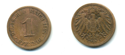 ГЕРМАНИЯ 1 ПФЕННИГ 1894 J KM 10, J. 10 медь 54-136