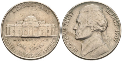 США 5 центов 1947 Джефферсон KM А192 медно-никель 92-955