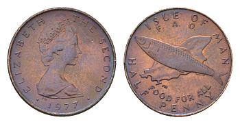Остров Мэн 1/2 пенни 1977 ФАО - еда для всех KM 40 бронза UNC 4687-744