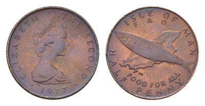 Остров Мэн 1/2 пенни 1977 ФАО - еда для всех KM 40 бронза UNC 4687-744
