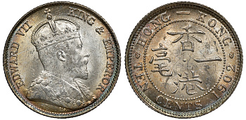 Гонконг 10 центов 1902 Эдуард VII (1901-1910) KM 13 серебро UNC 91-822