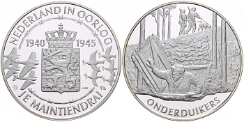 Нидерланды медаль ND Голландия в войне 1940-1945, голландские партизаны, 31,3 гр, 45,0 мм  серебро  PROOF  11-168-45