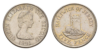 Джерси 5 пенсов 1991 башня Сеймур, Елизавета II (1952-2022) KM 56.2 медно-никель UNC 4655-954