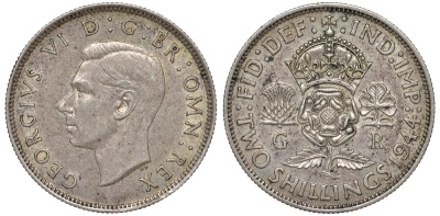 Великобритания 2 шиллинга (флорин) 1944 Георг VI (1936-1952) KM 855, Spink 4081 серебро 4178-1123