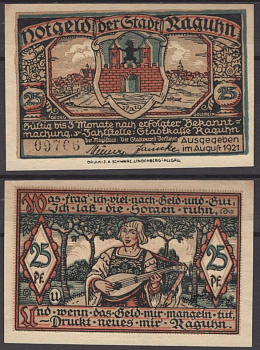 Рагун 25 пфеннигов ND (1921) DeNG 1 1094.1-4/12 бумага UNC (пресс) 8595-9-2-2