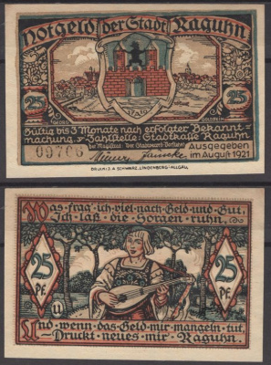 Рагун 25 пфеннигов ND (1921) DeNG 1 1094.1-4/12 бумага UNC (пресс) 8595-9-2-2