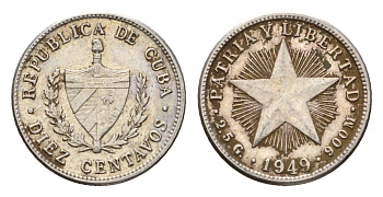 Куба 10 сентаво 1949 KM A12 серебро 4532-144