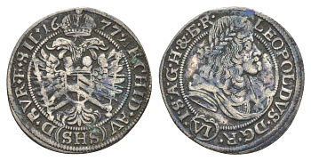 Силезия 6 крейцеров 1677 SHS, Леопольд I (1657-1705) KM 507 серебро 650-541