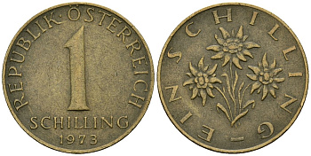 Австрия 1 шиллинг 1973 KM 2886 алюминиевая бронза 4135-156