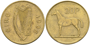Ирландия 20 пенсов 1986 лошадь KM 25 никель бронза 88-744