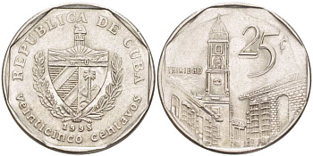 Куба 25 сентаво 1998 площадь в Тринидаде KM 577.2 сталь плакированная никелем 4514-722