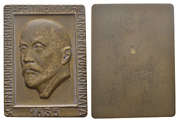 Венгрия плакета 1960 в память 325-летия Будапештского научного университета им. Л. Этвёша, медальер Иштван Иван, 46,08 гр., 55,1×40,2 мм, в оригинальной коробке  бронза    3-4-3-06