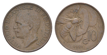 Италия 10 чентезимо 1921 KM 60 медь 4637-446