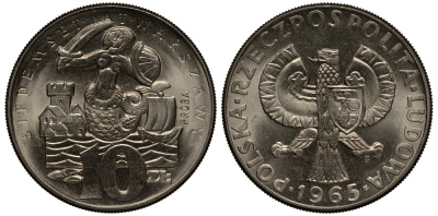 Польша 10 злотых 1965 MW, 700 лет Варшаве, проба, probe KM Pr 133 медно-никель  UNC 441-545