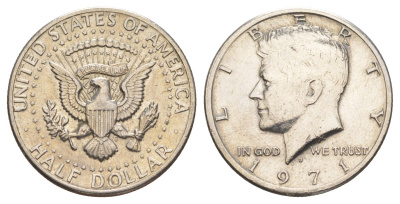 США 1/2 доллара (50 центов) 1971 D, Джон Кеннеди KM 202b медь плакированная медно-никелем aUNC 88-533