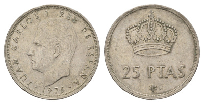 Испания 25 песет 1975 (78) Хуан Карлос I (1975-2014) KM 808 медно-никель 4707-411