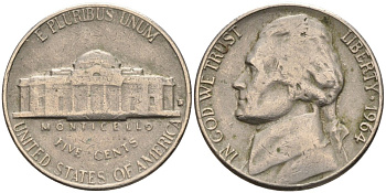 США 5 центов 1964 Джеферсон КМ А192 медно-никель 4573-142