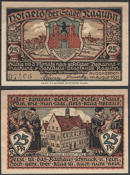 Рагун 25 пфеннигов ND (1921) DeNG 1 1094.1-1/12 бумага UNC (пресс) 8595-8-3-1