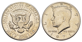 США 1/2 доллара (50 центов) 1971 D, Джон Кеннеди KM 202b медь плакированная медно-никелем aUNC 81-322