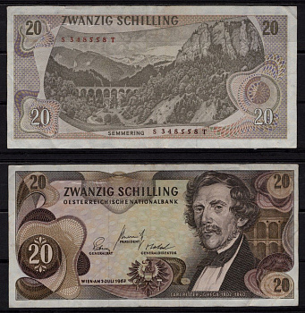 Австрия 20 шиллингов 1967 Карл Риттер фон Гега, железная дорога Земмеринг. Pick 142 бумага 8518-52-3-2