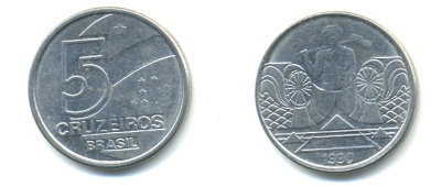 Бразилия 5 крузейро 1990 фермер KM 618.1 нержавеющая сталь aUNC 93-713