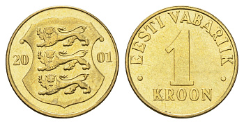 Эстония 1 крона 2001 KM 35 латунь UNC 4666-641