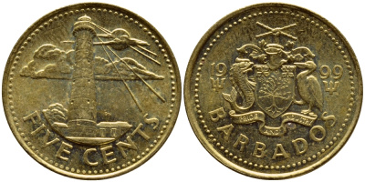 Барбадос 5 центов 1999 маяк Саут-Пойнт KM 11 латунь 4398-557