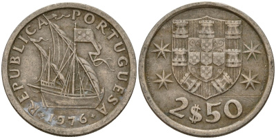 Португалия 2,5 эсукдо 1976 KM 590 медно-никель 4154-1031