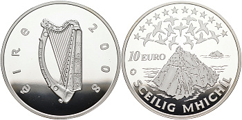 Ирландия 10 евро 2008 Европейское культурное наследие, монастырь на острове Скеллиг-Майкл KM 54 серебро PROOF 01-167-13