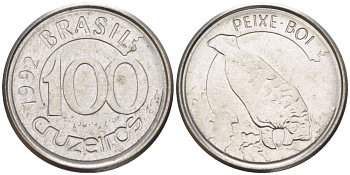 БРАЗИЛИЯ 100 КРУЗЕЙРО 1992 РЕФОРМА 1990-1993, ЛАМАНТИН KM 623 нержавеющая сталь 4392-614