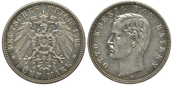 Бавария 5 марок 1903 D, Отто (1886-1913) Weege 47, J. 46, KM 512 серебро 413-5125