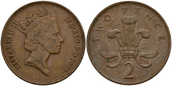Великобритания 2 пенса 1987 Елизавета II (1952-2022) KM 936, Spink 4376 (C3) бронза 4156-523