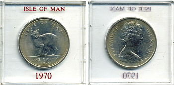 Остров Мэн 1 крона 1970 кошка Мэна, в оригинальной пластиковой коробке KM 18 медно-никель UNC 6-6-1-45