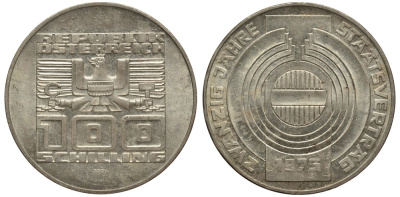 Австрия 100 шиллингов 1975 20 лет Декларации о независимости Австрии KM 2924 серебро 413-4723