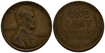 США 1 цент 1945 Линкольн KM A132 медь цинк 4164-843