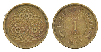 Гайана 1 цент 1967 Республика KM 31 никель латунь 4655-844