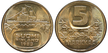 ФИНЛЯНДИЯ 5 МАРОК 1983 K, КОРАБЛЬ KM 57 алюминиевая бронза UNC 3334-341
