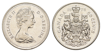 Канада 50 центов 1978 Елизавета II (1952-2022), герб KM 75.1 никель aUNC 4631-744
