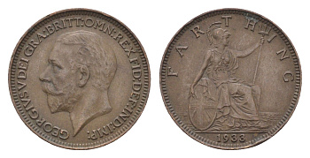 Великобритания 1 фартинг 1933 Георг V (1910-1936) KM 825, Spink 4061 бронза 4664-314