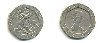 Великобритания 20 пенсов 1983 Елизавета II (1952-2022) KM 931, Spink 4230 (G1) медно-никель 59-415