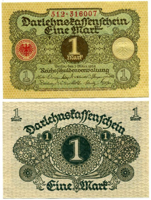 Германия 1 марка 1920 1 марта 1920, Веймарская республика Pick 58, Розенберг 64 бумага аUNC 7547-10-2