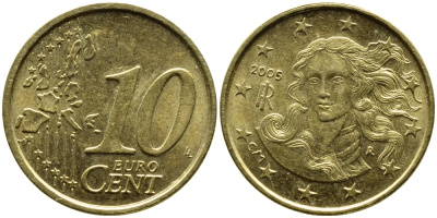 Италия 10 евроцентов 2005 KM 213 нордик 83-1817